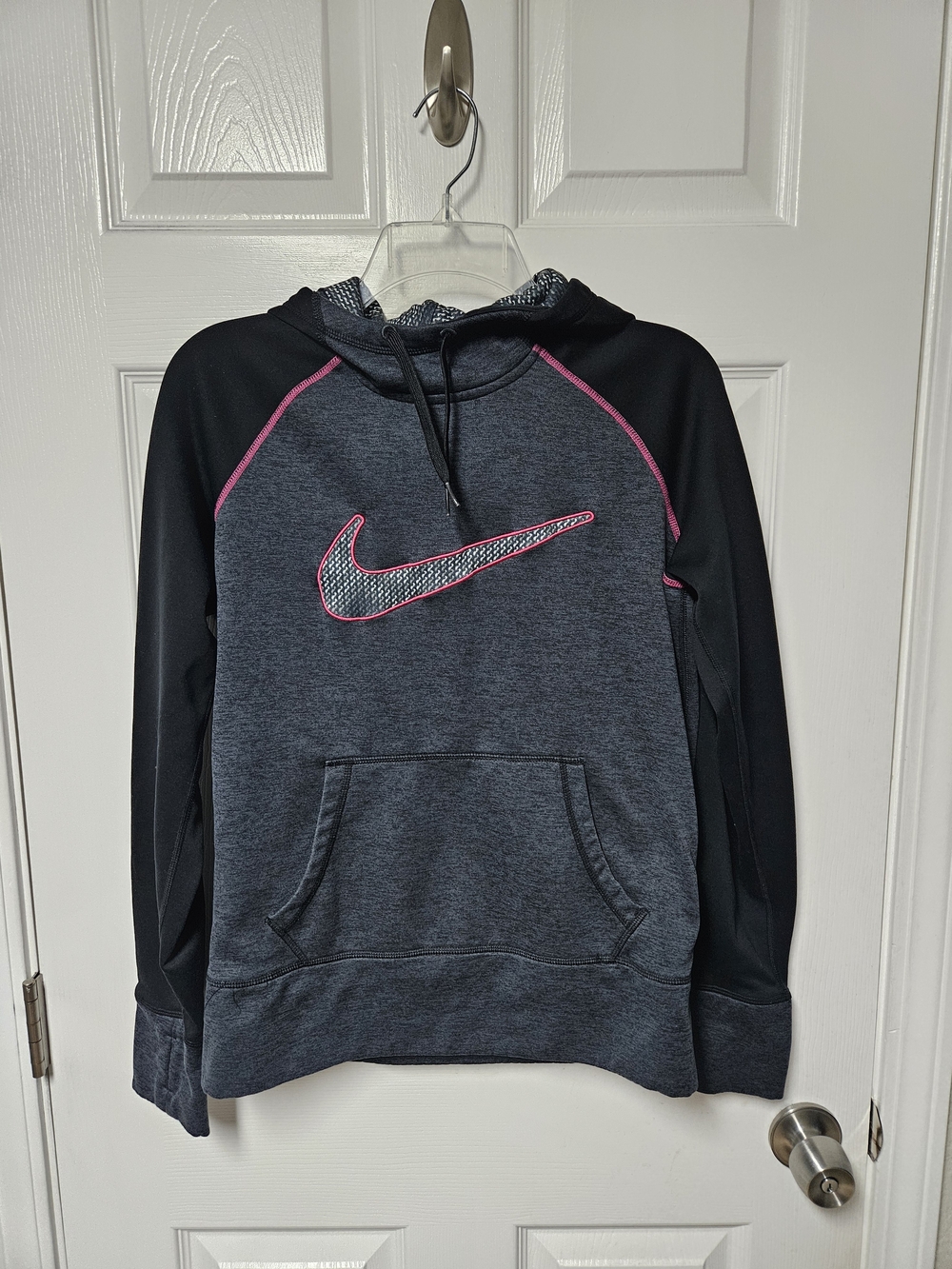 Nike Women's Dark Gray & Black Hoodie with Pink Trim